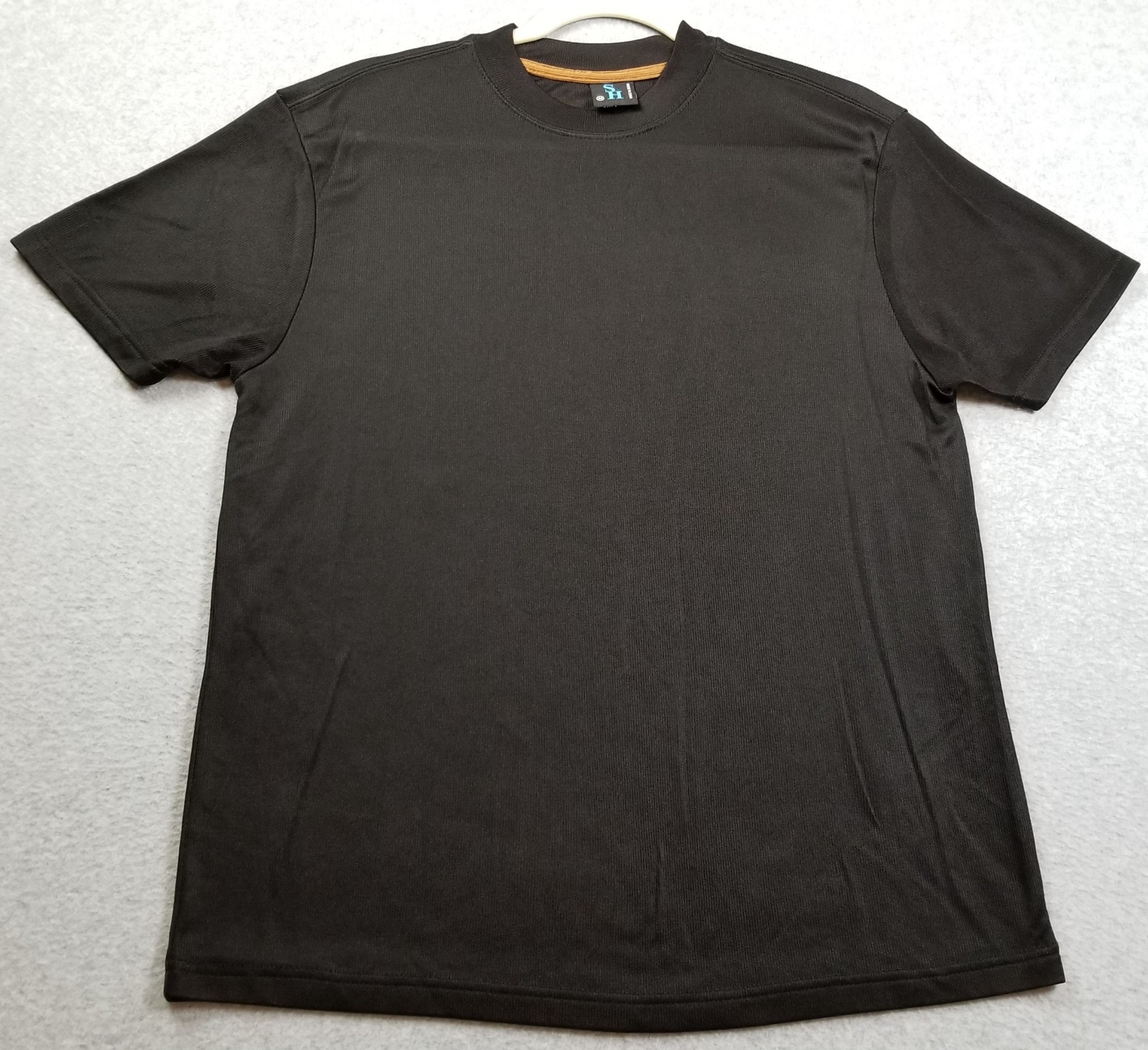 SH T Shirt Men’s Medium Solid Black Short Sleeve Crewneck Ribbed Stretch Smooth