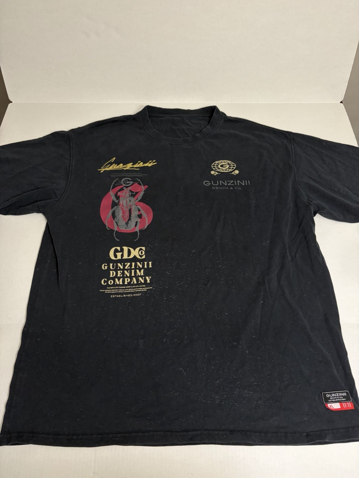 Gunzinii Denim Company Beatle Skull T-shirt Black Oversized XL Streetwear
