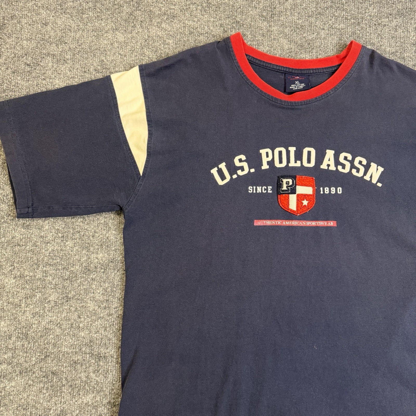 US Polo Assn T Shirt Mens Extra Large Navy Blue Red Trim Graphic Logo Tee Cotton