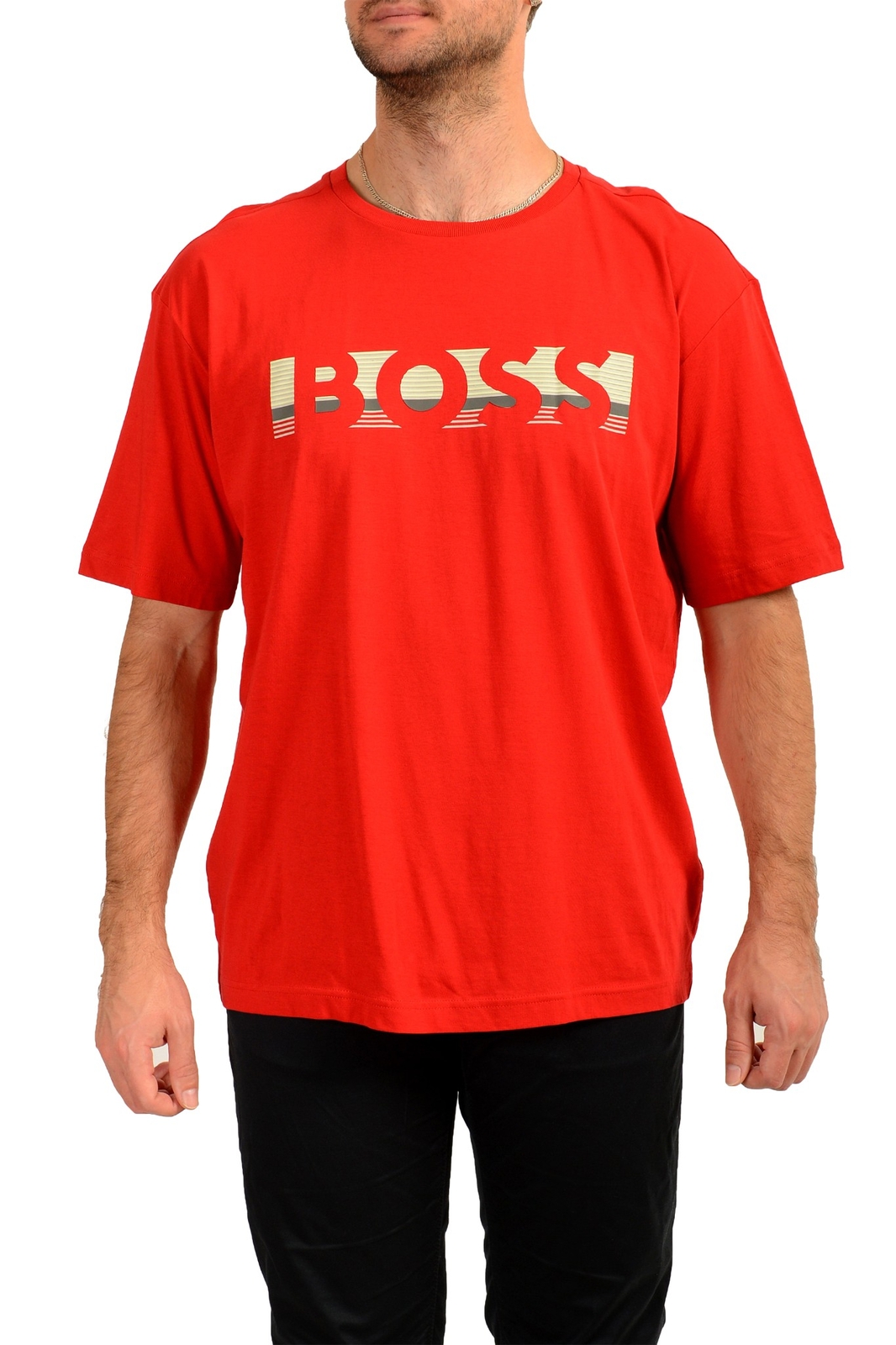 Hugo Boss Men’s “Tee 1” Red Logo Print Short Sleeve T-Shirt US 2XL IT 56