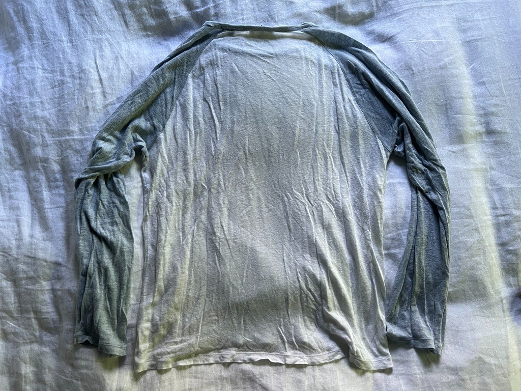 Vince EUC 100% Linen Baseball Long-Sleeve T-shirt Blue White Size M Mens