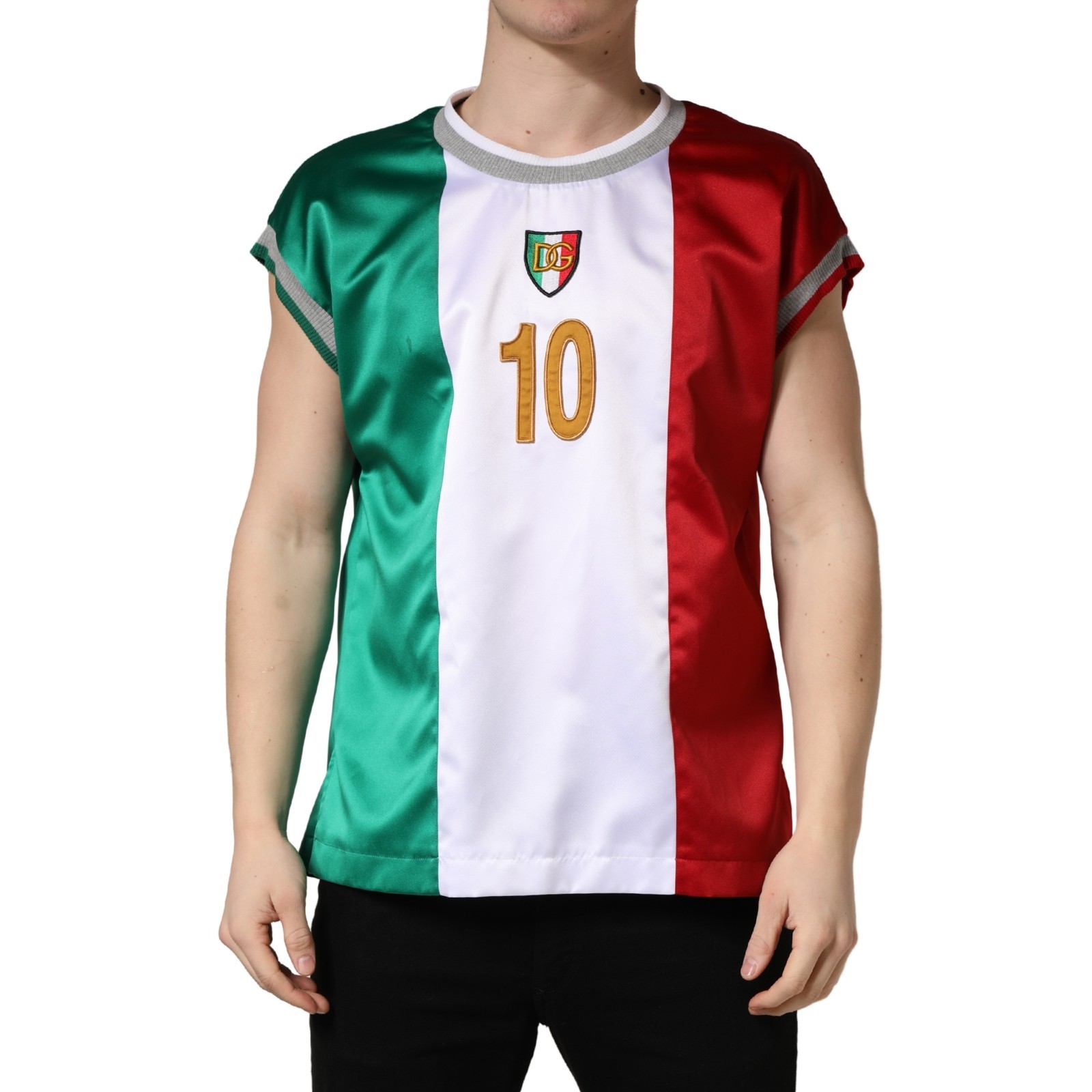 DOLCE & GABBANA T-shirt Multicolor Italia DG Logo Satin Tank IT48/US38/M 1500usd