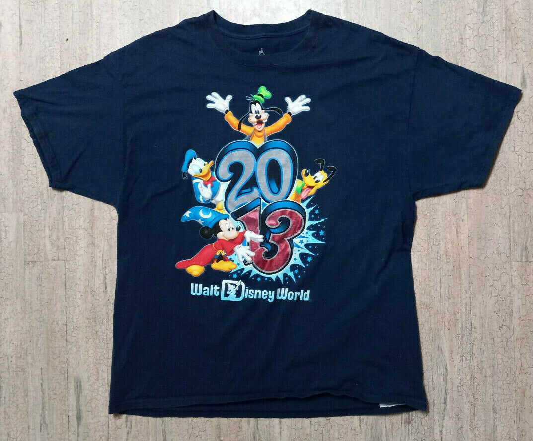 Disney World 2013 Size XL Graphic T-Shirt Blue Mikey, Goofy Donald & Pluto