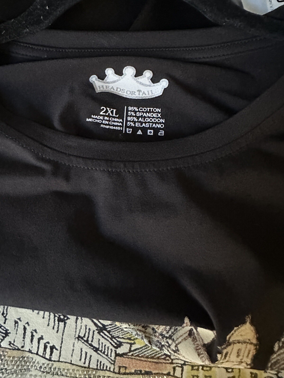 Heads or Tails Men’s Rhinestones Beaded / Black T-shirt Elephants Size 2XL