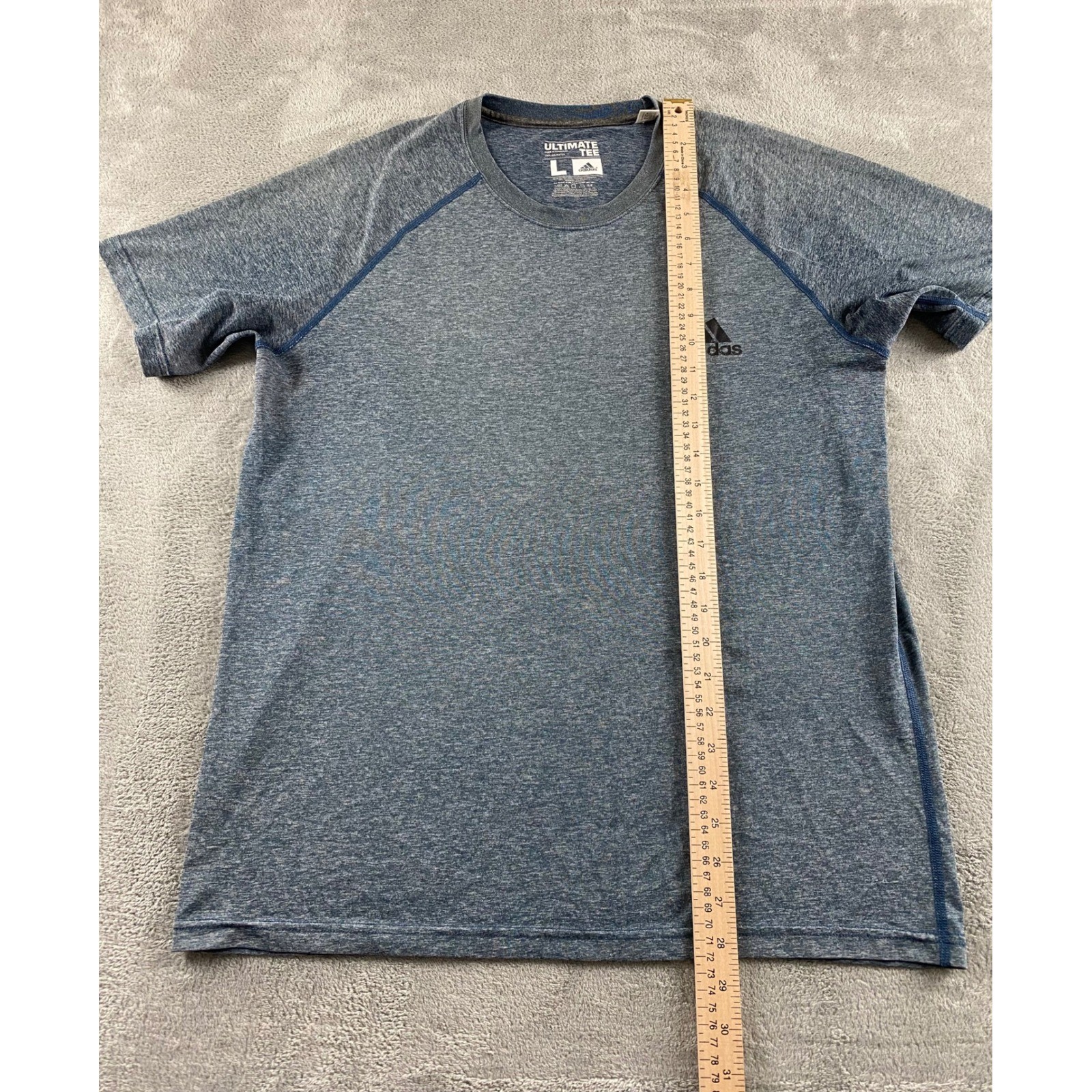 Adidas Ultimate Tee Mens Large Blue Heathered Performance Athletic T-Shirt Logo