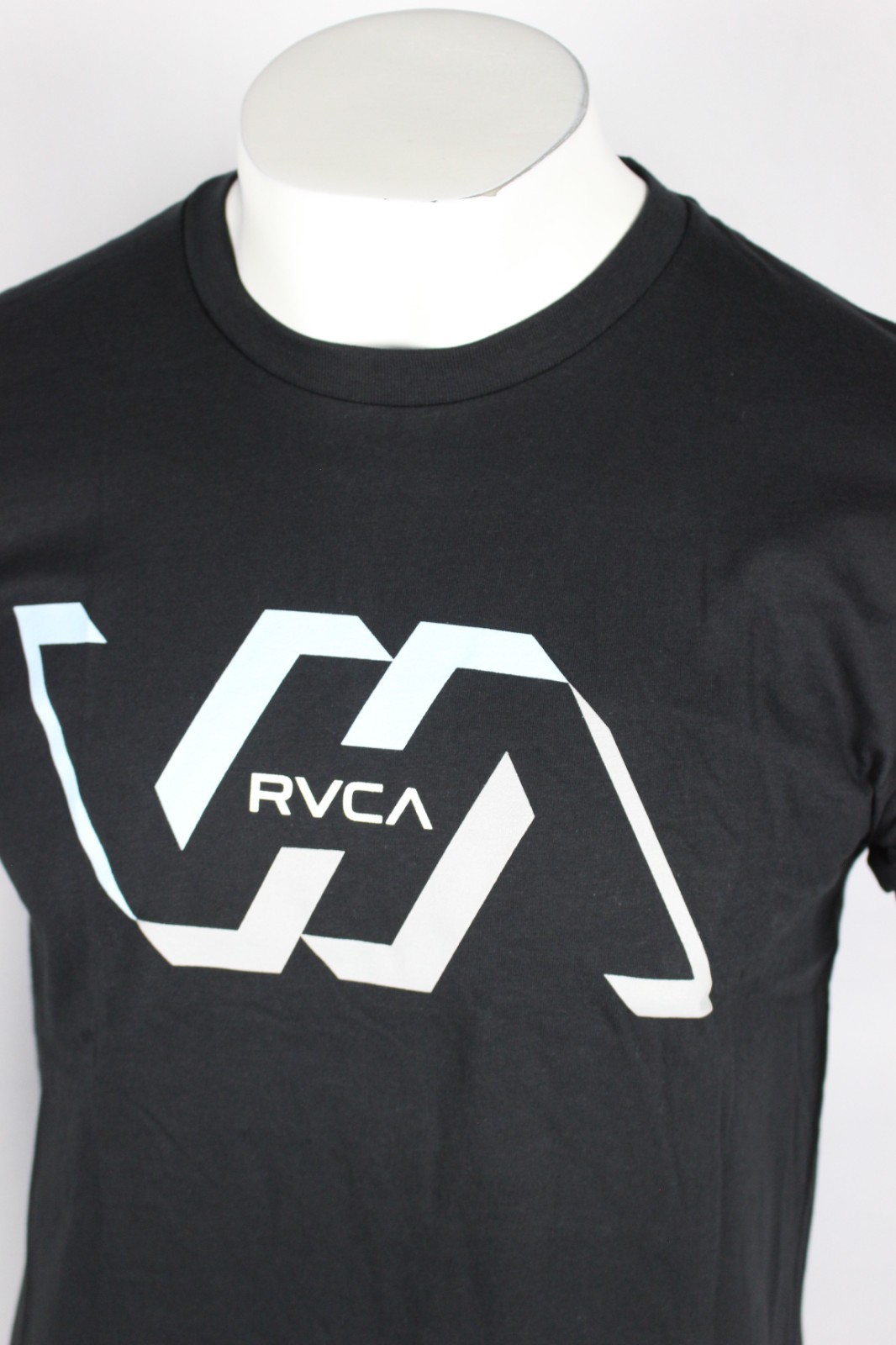 RVCA Men’s Memory Graphic T Shirt Short Sleeve Black Gray/Blue Logo 100% Cotton