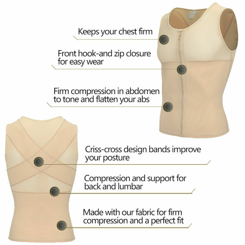 Mens Compression Vest Slimming Body Shaper Tummy Control Gynecomastia Undershirt