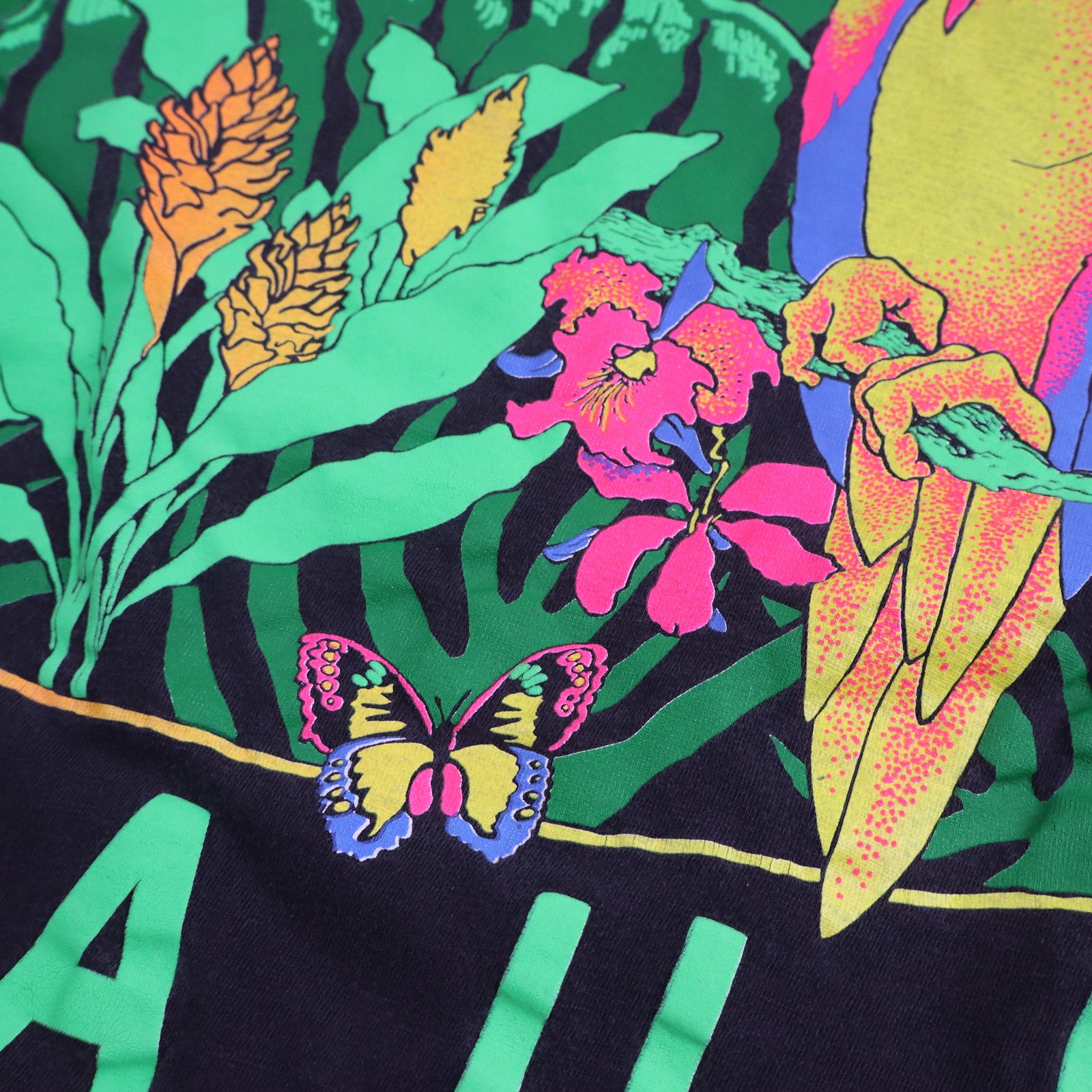 Maui Vintage 90s T Shirt Mens 3XL Black Hawaii Parrot Tropical Single Stitch Tee