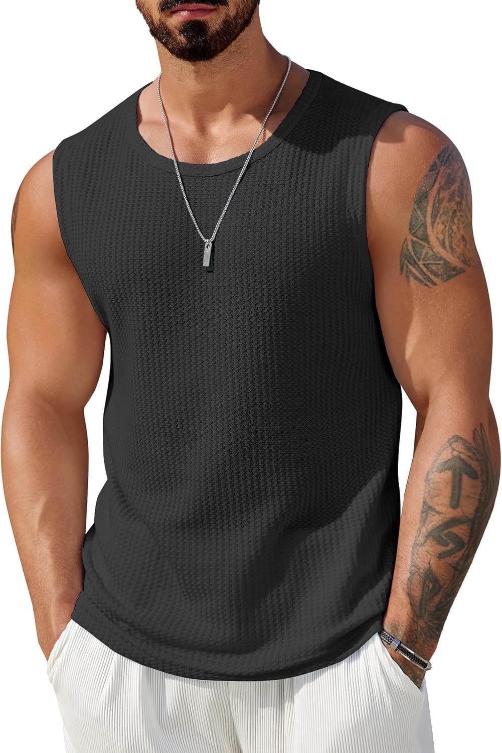 Mens 2 Pack Waffle Knit Tank Tops Sleeveless Breathable Summer Muscle Tee