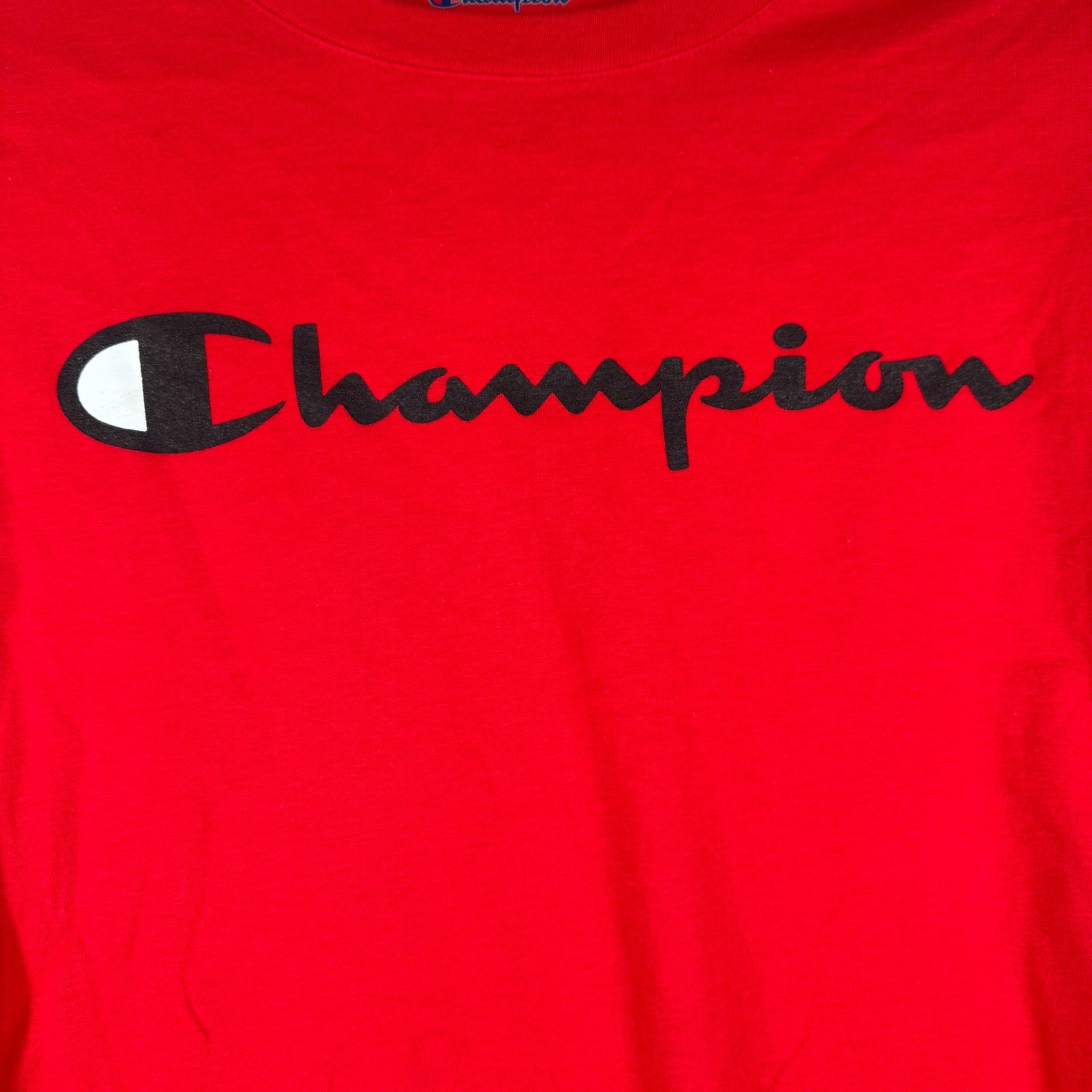Champion Mens Red Long Sleeve Script Logo Graphic T-Shirt GT78H Large