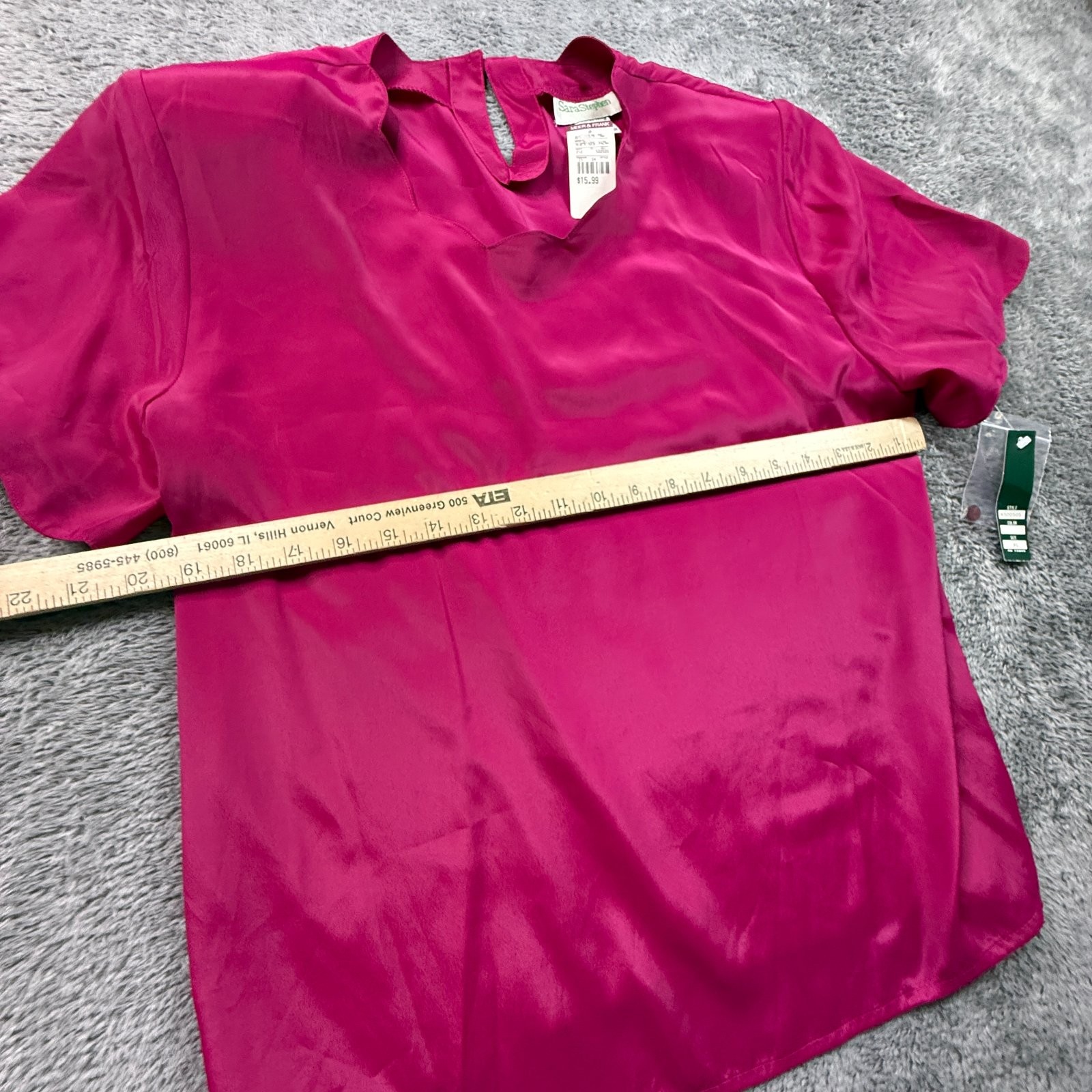 Vintage 90s Sara Stephen Satin Blouse Magenta Pink NWT Meier Frank Womens L