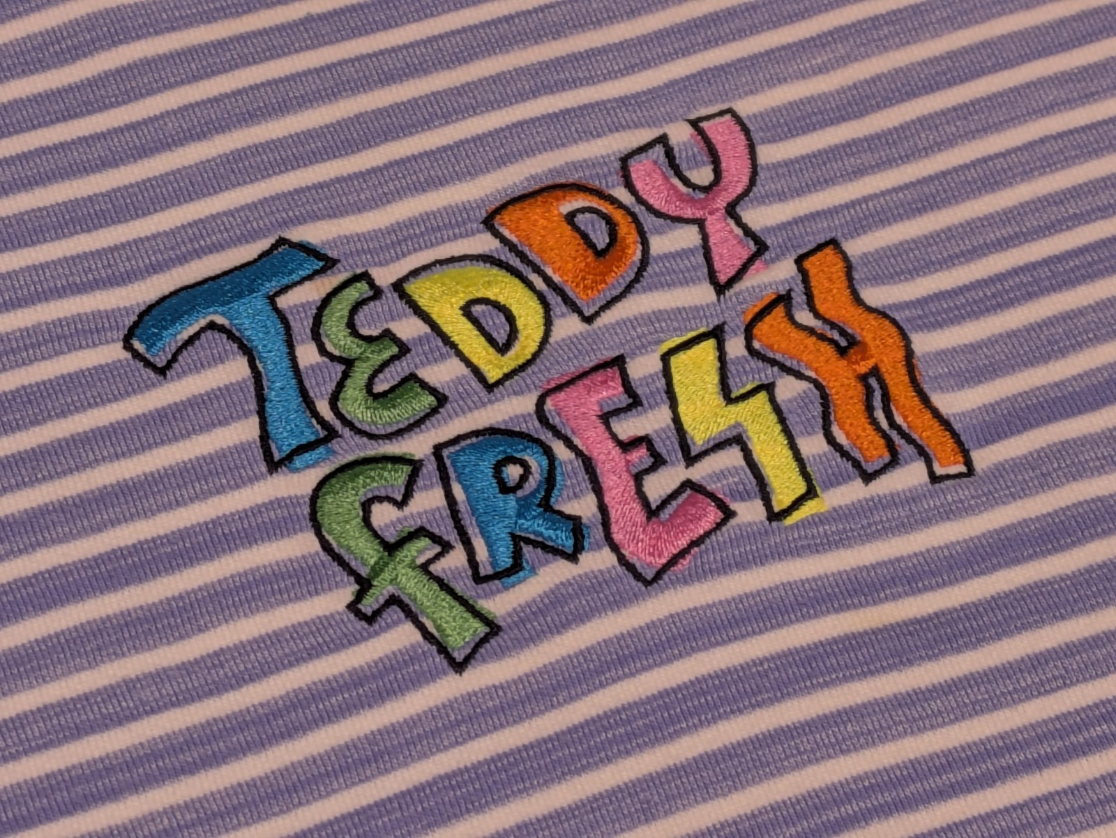 Teddy Fresh T Shirt Men S Blue Stripe Logo Short Sleeve 100% Cotton Embroidered
