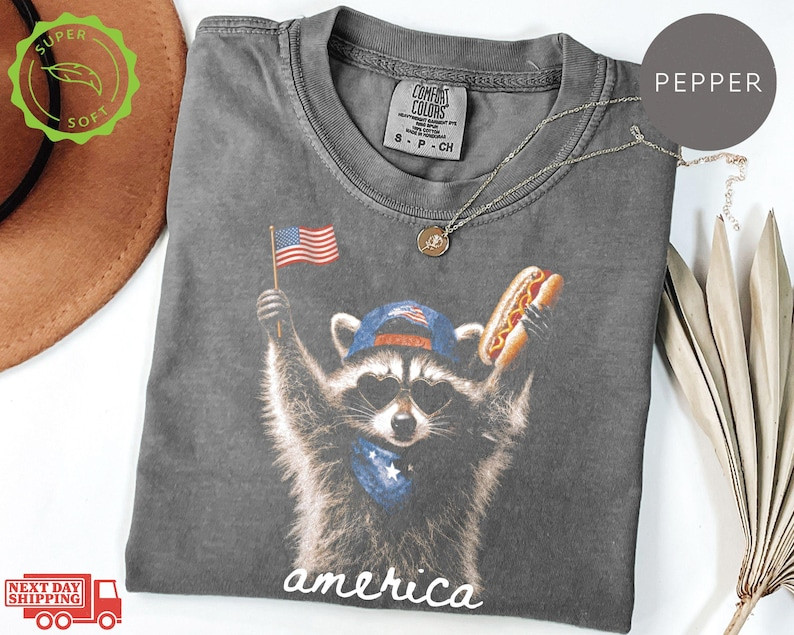 Comfort Colors Feral Raccoon Shirt Patriotic USA Funny 4th of July Tee
