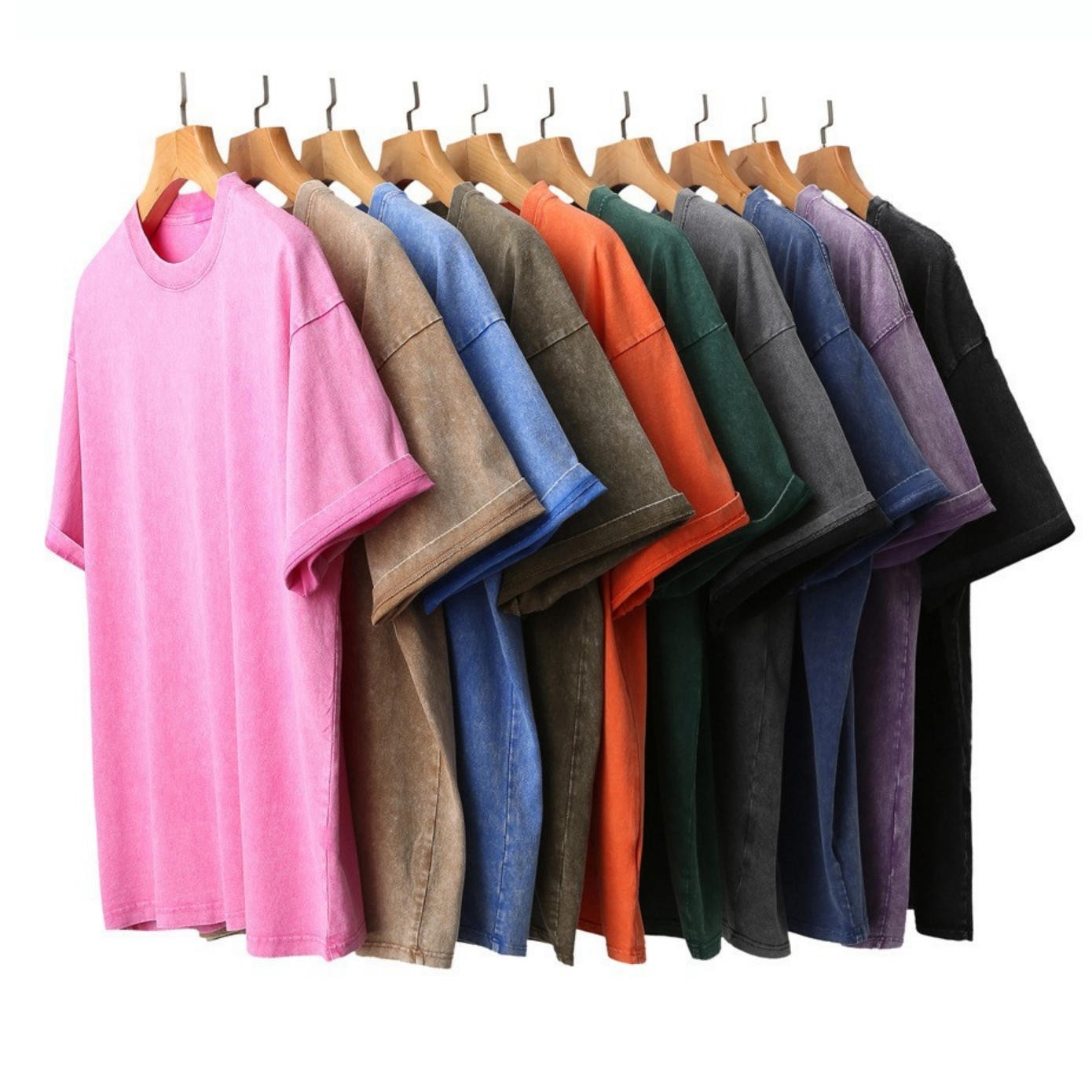Summer Men’s Washed T-Shirts 230G Heavy Cotton Vintage Faded Color Oversized Hot