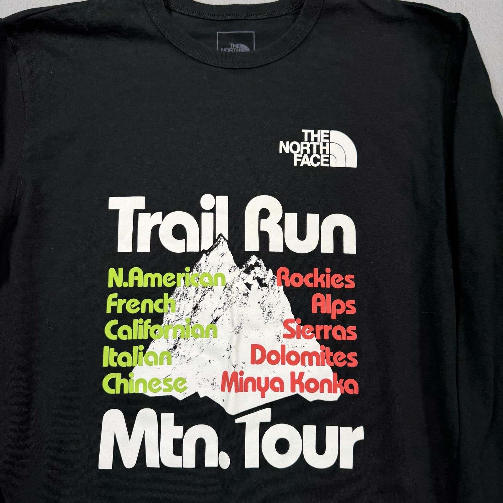 The North Face Shirt Mens Large Black Long Sleeve Trail Run Mtn Tour Graphic