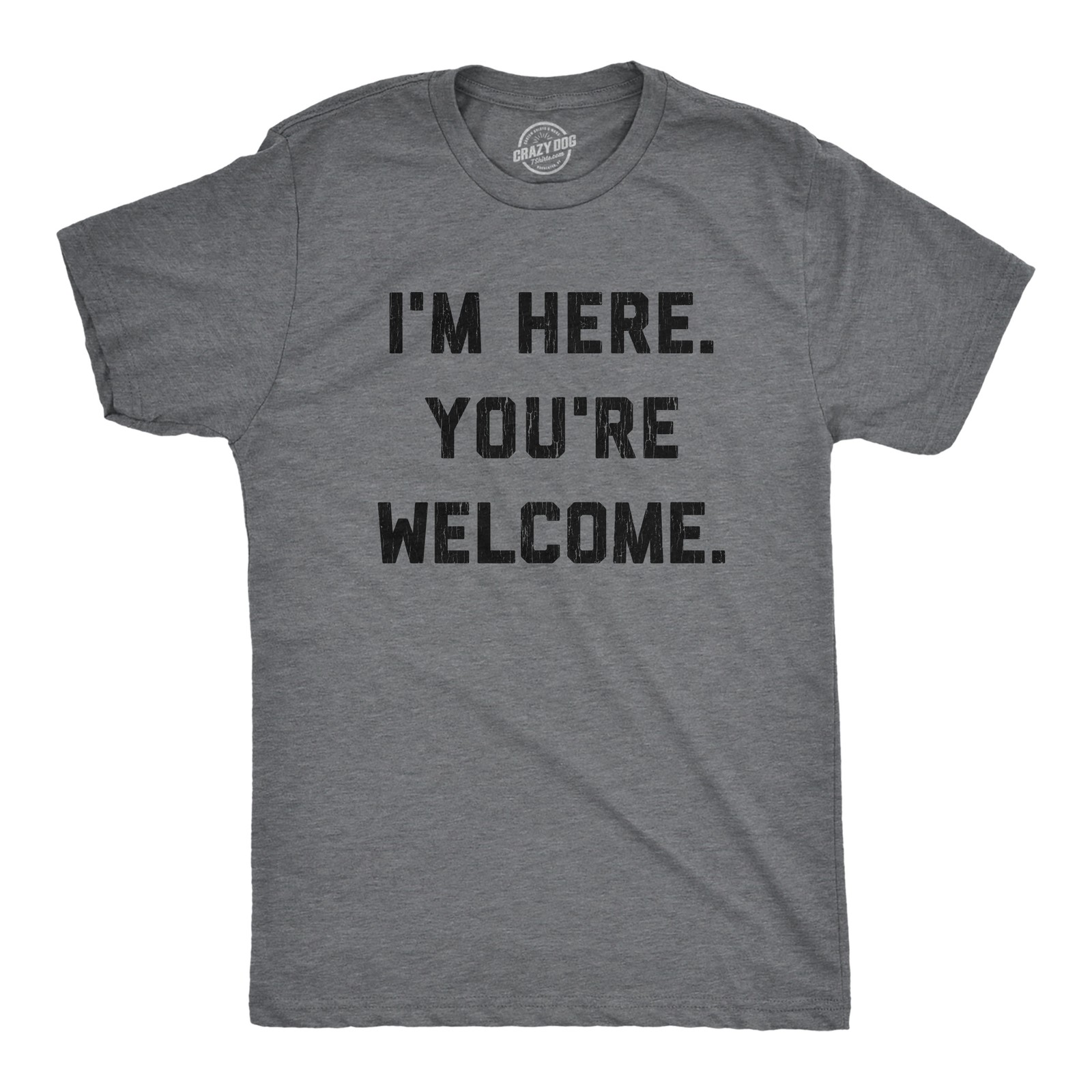 Mens I’m Here You’re Welcome T Shirt Funny Sarcasm Humor Graphic Novelty Tee