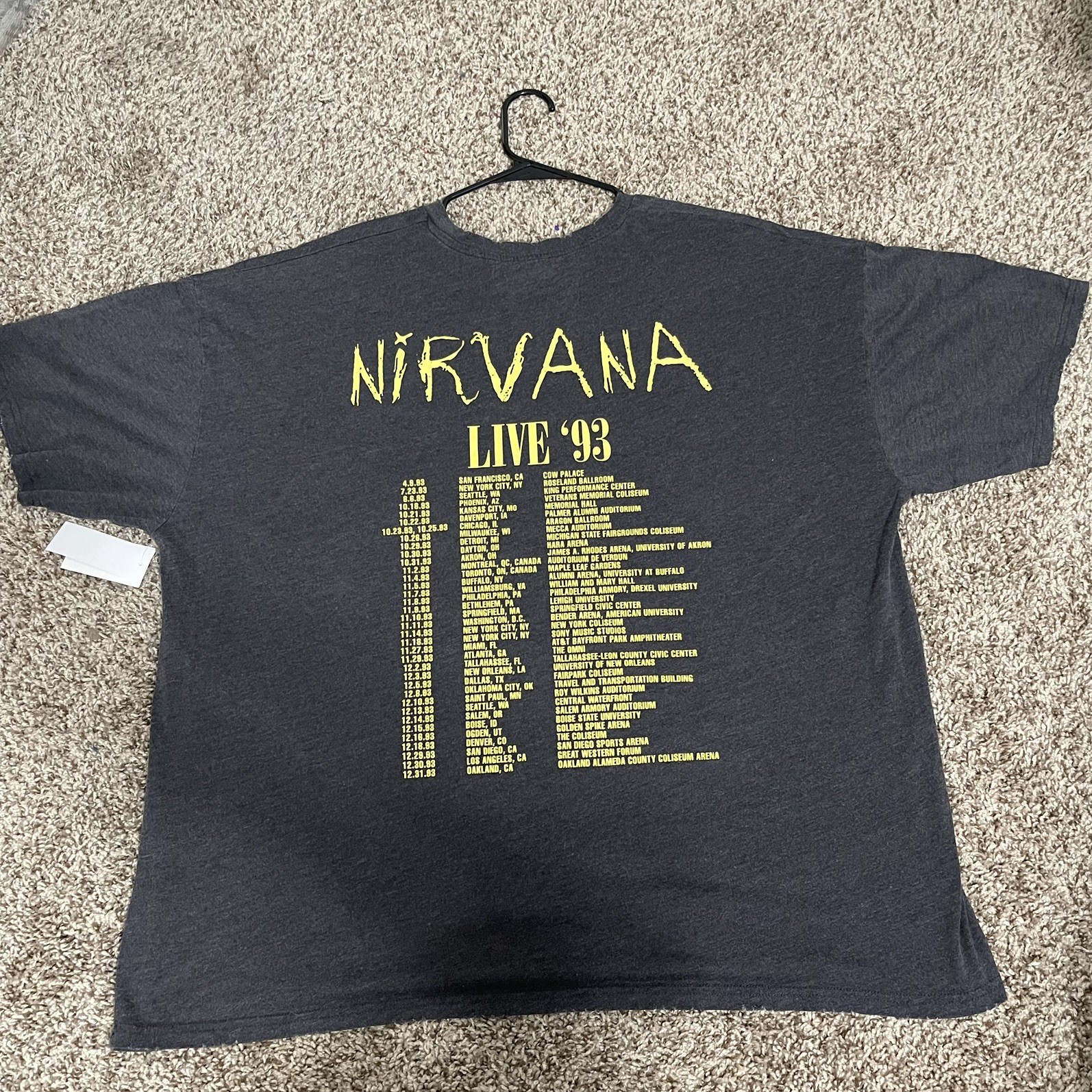 Nirvana Men’s Smiley 1993 Tour Graphic Distress Relax Boxy Tee Size 2XL