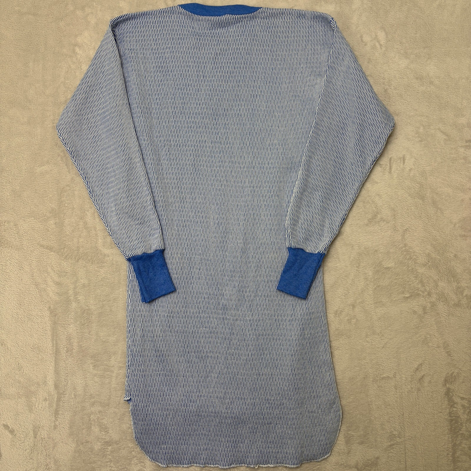 Hanes Vintage Thermal Top Blue/White Textured Weave Pattern XL 50/50 blend knit