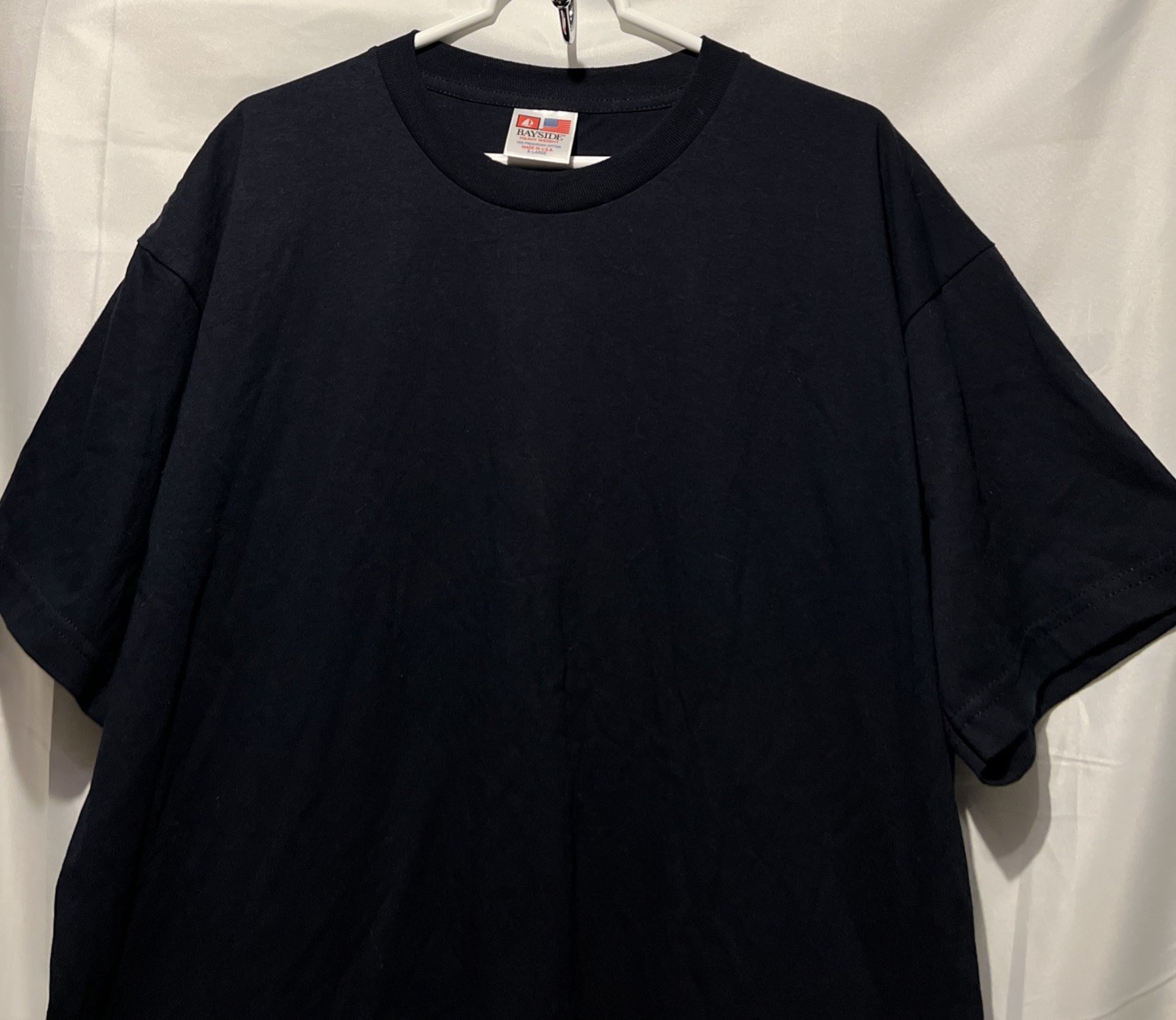 Bayside Mens USA Made 100% Cotton Short Sleeves T-Shirt Navy Blue Heavy Weight