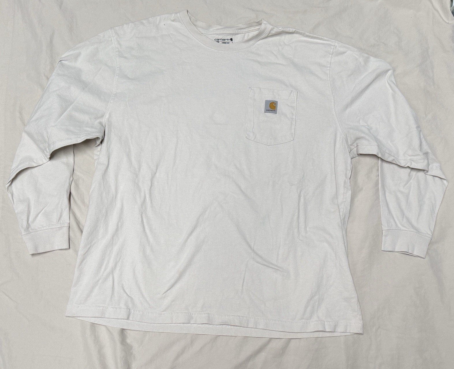 Carhartt White Solid Logo Pocket Crew Neck Long Sleeve T-Shirt, Men’s 2XL