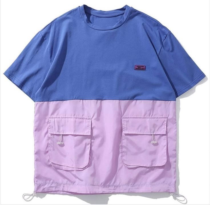 RARE Colorblock Cargo Pocket Nylon Tee BluePink Oversized Streetwear Gorpcore L