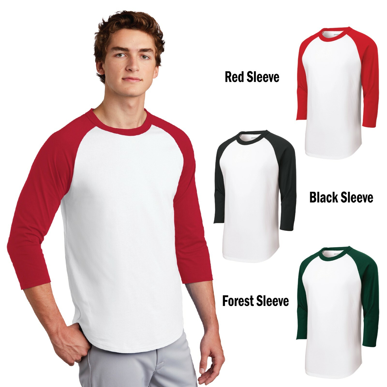 Sport-Tek Mens Colorblock 3/4 Raglan Sleeve T-Shirt Cotton Sports Jersey T200