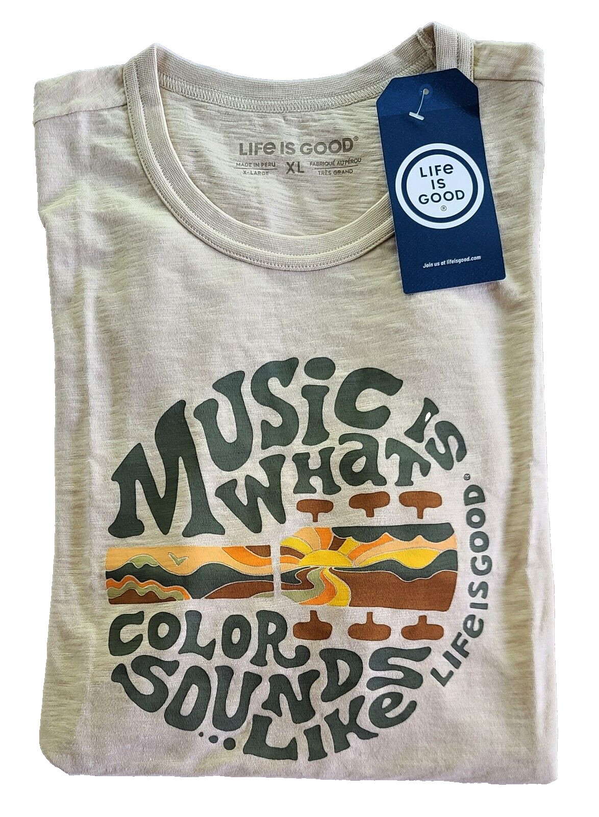 Life Is Good SS Shirt Slub Tee MUSIC IS WHAT COLOR SOUNDS LIKE Chest51in Mens XL