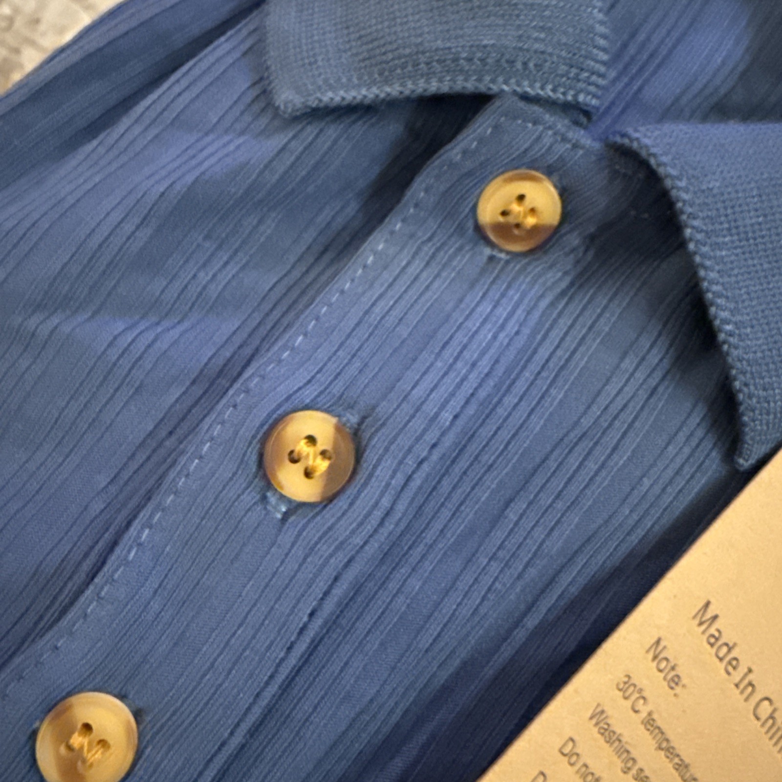 NITAGUT Mens Blue Casual Short Sleeve Collared Ribbed Knit POLO Shirt Sz L