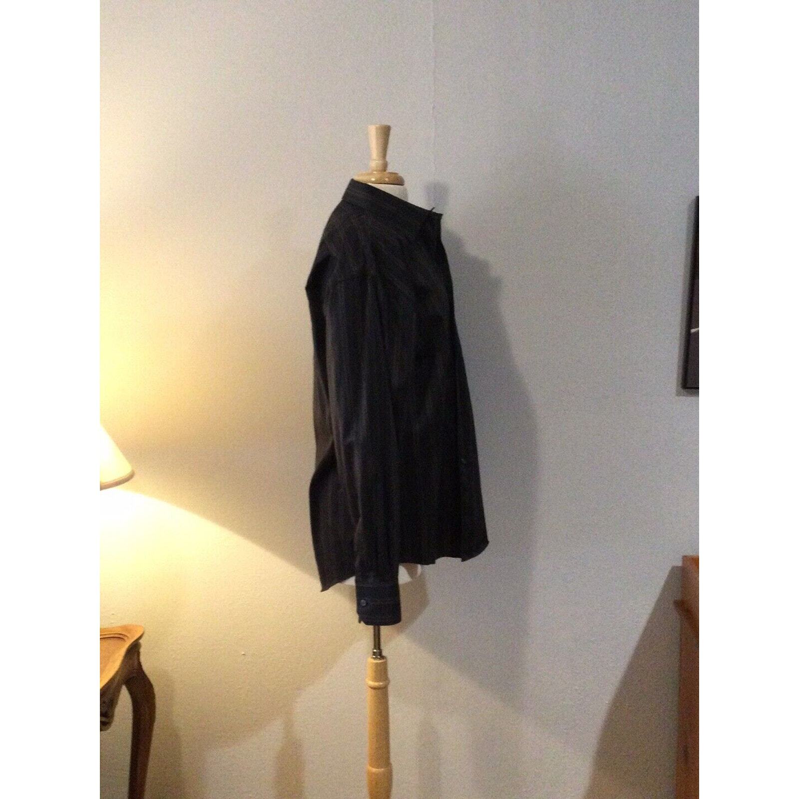 Pronto-Uomo Non Iron Blk Stripe L/S w/Pocket Button Down Dress Shirt Size Large