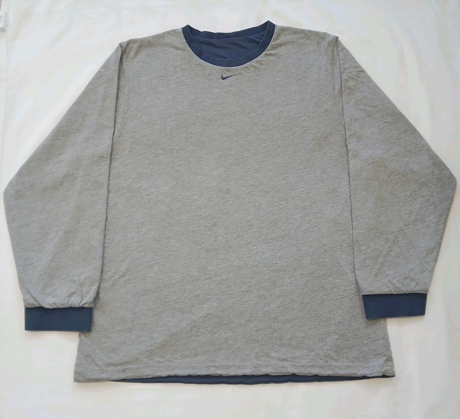 Vintage Nike Reversible Long Sleeve Shirt Mens Large Gray And Blue Heavyweight
