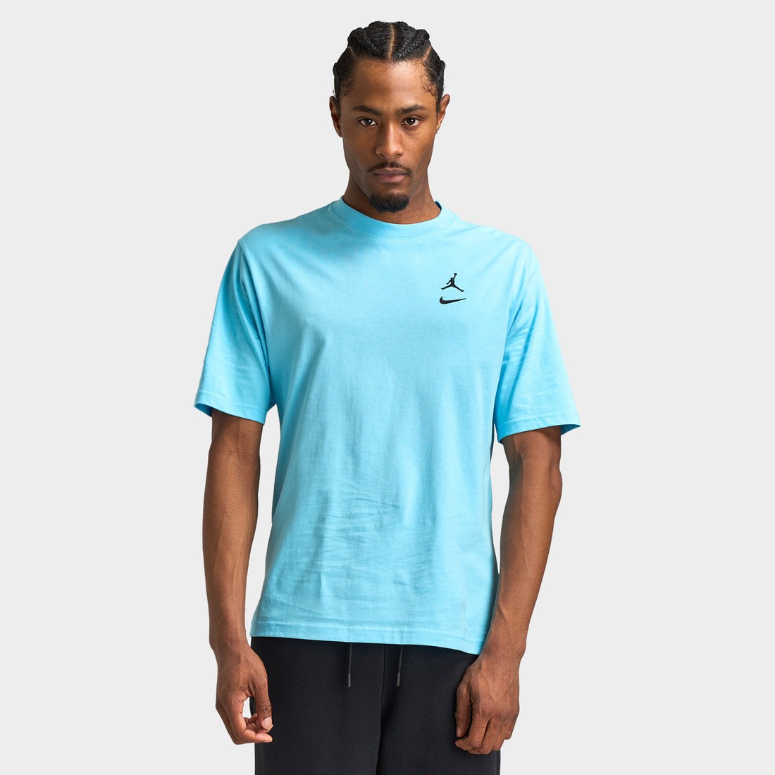 NWT Mens Jordan Brooklyn Swoosh Logo T-Shirt Blue Chill Black II2337-497 Large L