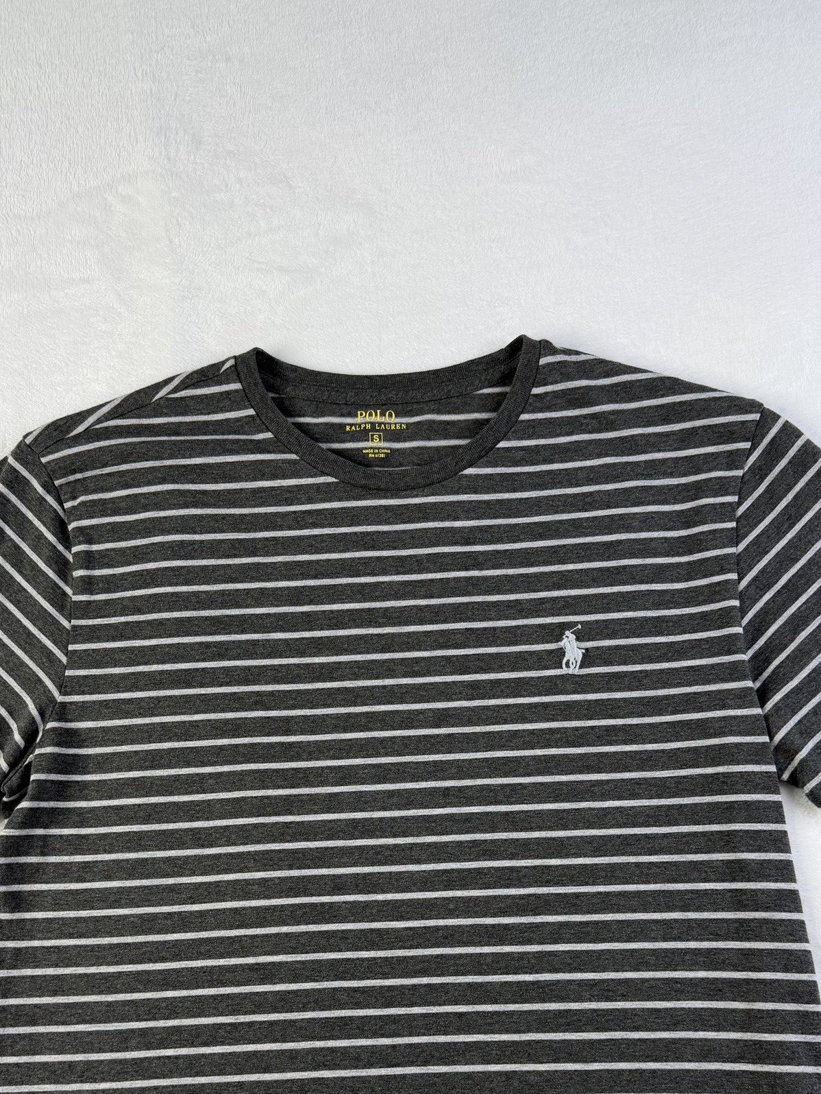 Polo Ralph Lauren Mens S Gray Striped Cotton T Shirt White Pony Logo Tee