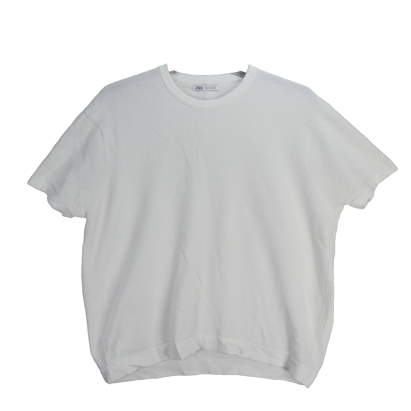 Zara Mens Knitted T Shirt White Textured Crew Neck size XL
