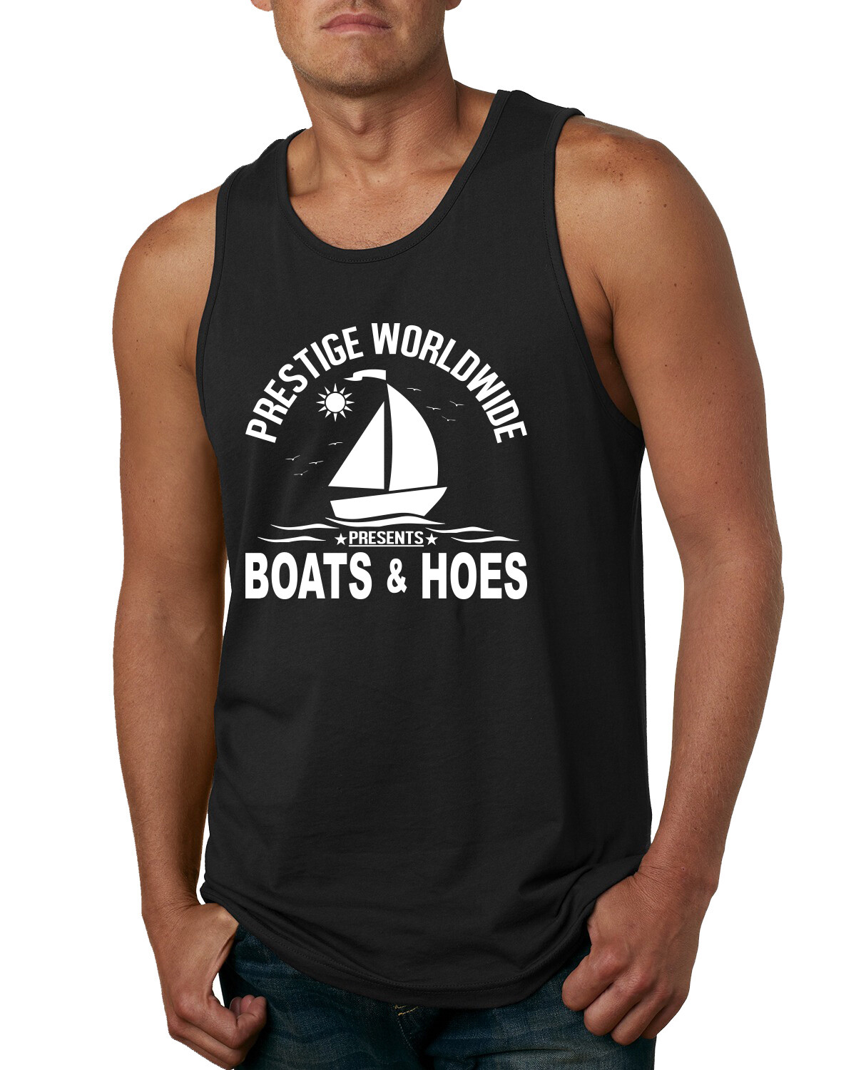 Prestige Worldwide Funny Boats and Hoes Pop Culture Men Graphic Tank Top