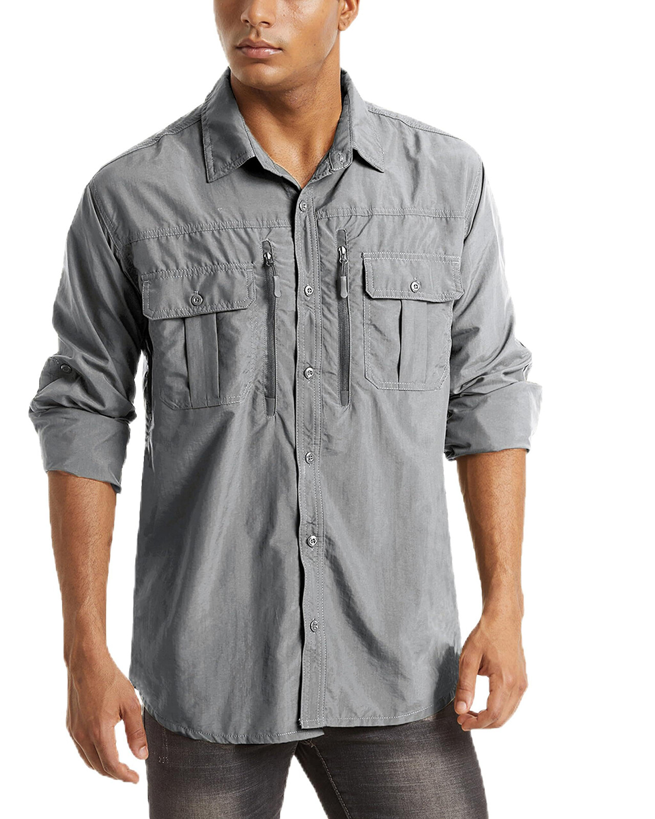 Men’s UPF 50+ Fishing Sun Shirts Long Sleeve Safari Hiking Work Travel T-Shirts