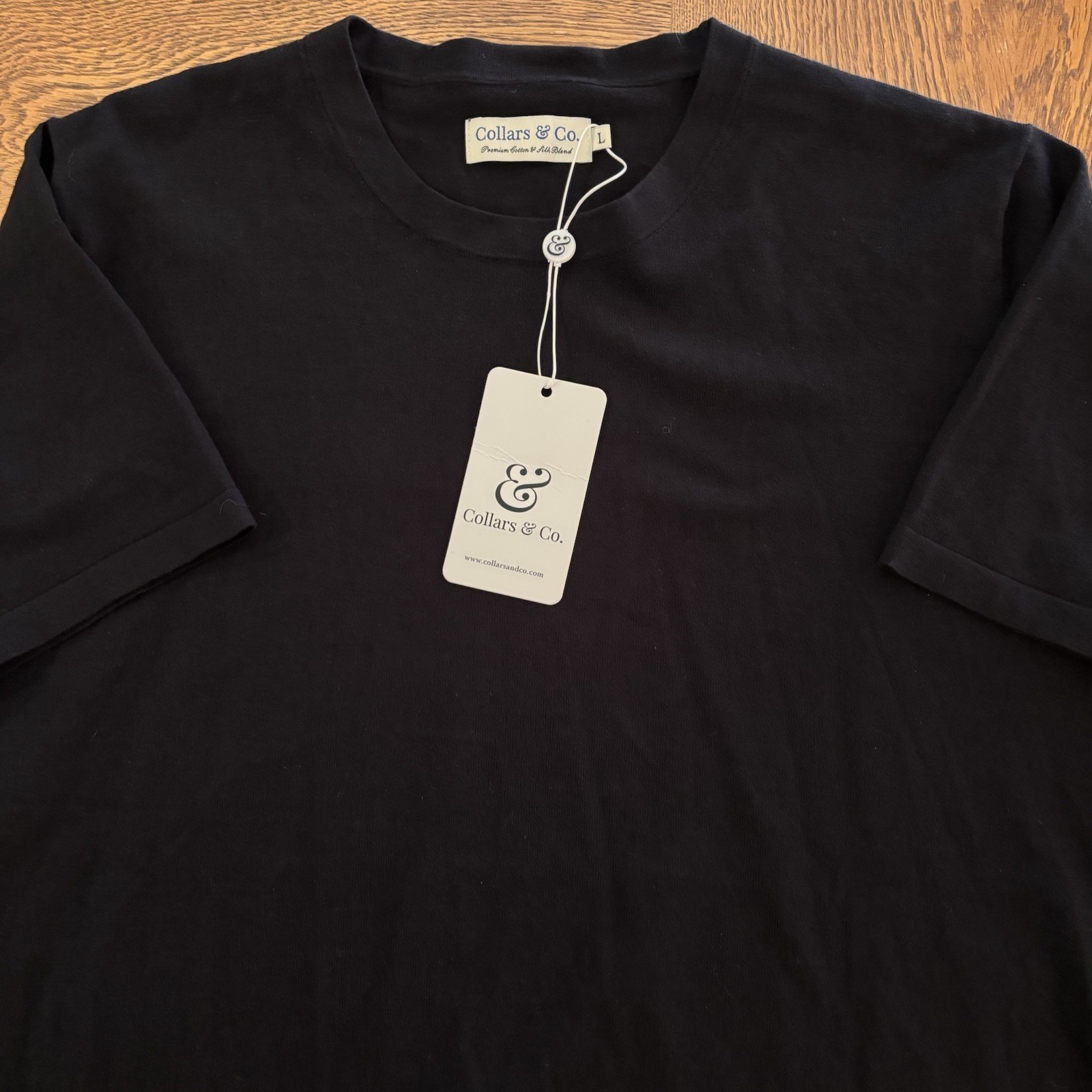 Collars & Co Silk Cotton Shirt Mens Large Luxury Touch Crew Neck Pullover NWT