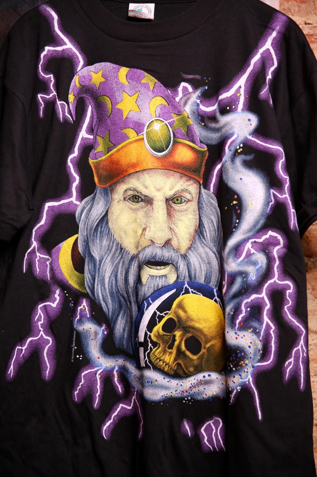 Vintage American Thunder Wizard lightning skull 90s shirt Logo mens L Deadstock