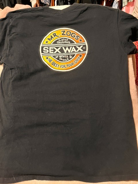 MR. ZOGS SEX WAX BLACK GRAPHIC T-SHIRT LOGO FRONT AND BACK MENS SIZE L