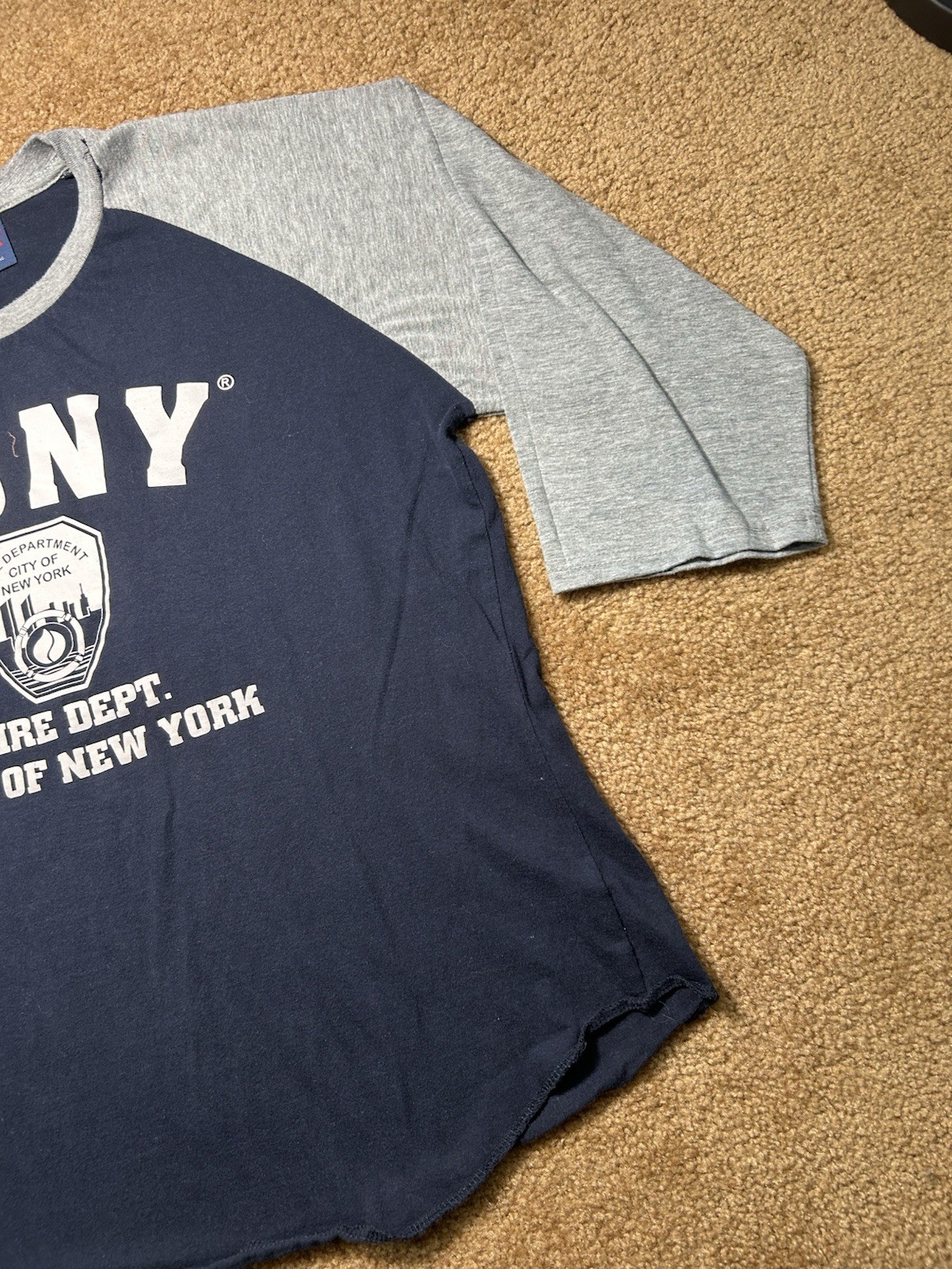 Official FDNY Fire Department City of New York Raglan 3/4 Sleeve Shirt Mens L