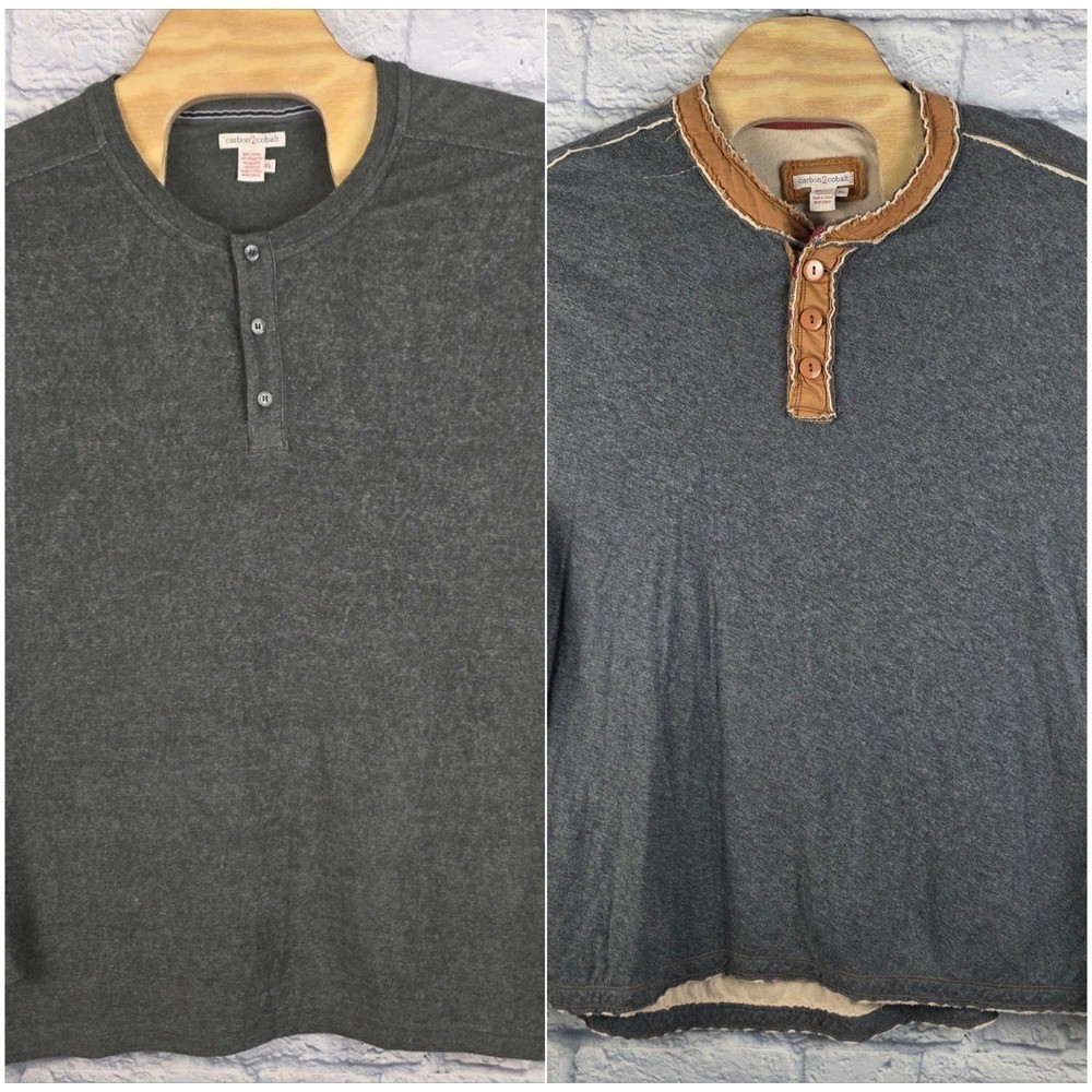 Carbon 2 Cobalt Men Green Gray Heather Long Sleeve Henley Shirt Cotton Blend XL