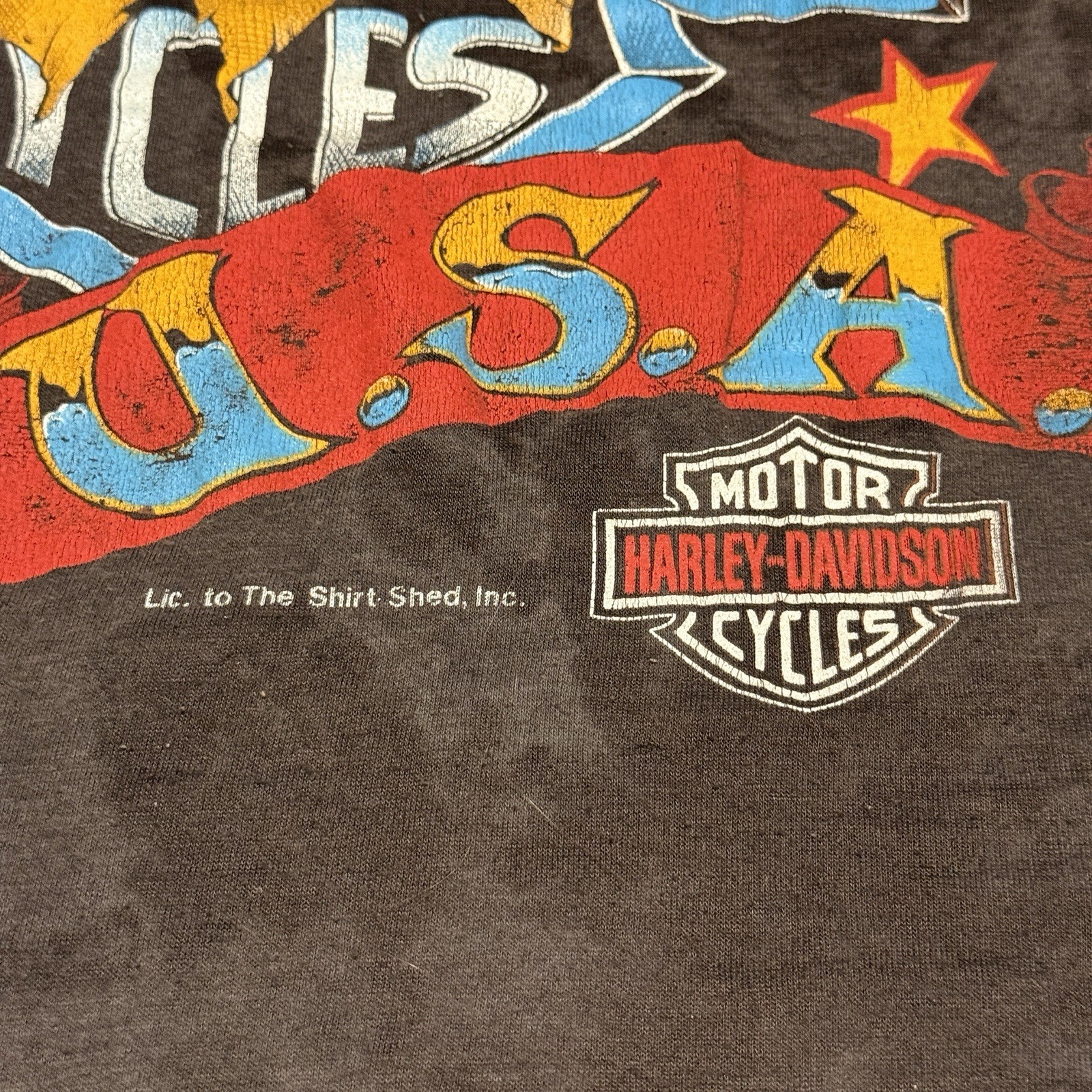80s Harley Davidson Born In The USA Eagle Faded Emblem T-shirt Adult M 19 X 26