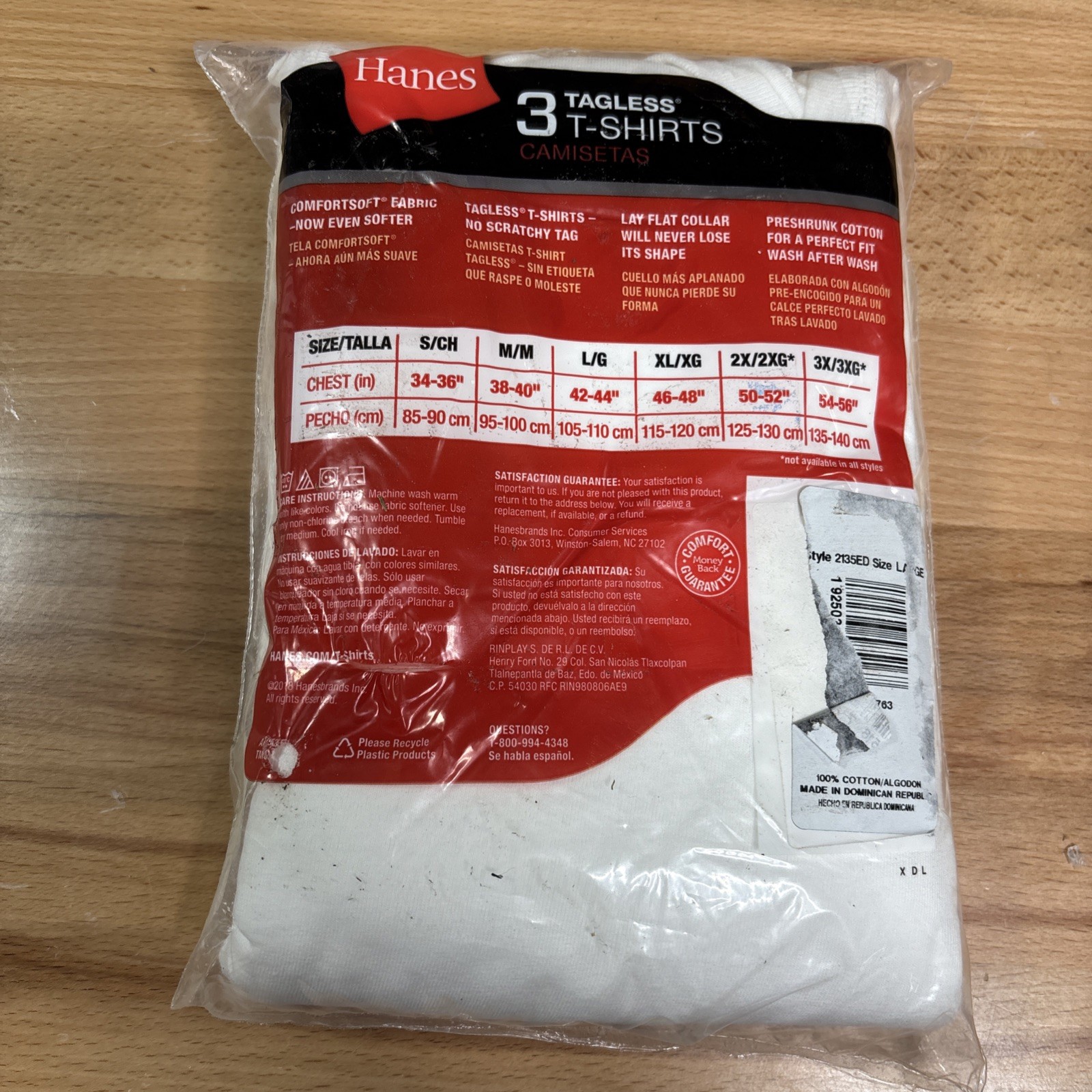 Hanes Men’s 3 Pack Tagless Comfort Soft Crew Neck Undershirt, White, L/G