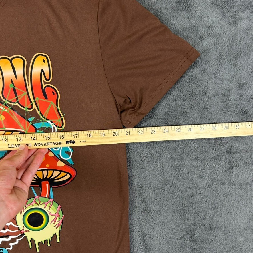 ROMWE Psychedelic Mushroom T-Shirt Men’s Large Brown Trippy Graphic Festival Tee