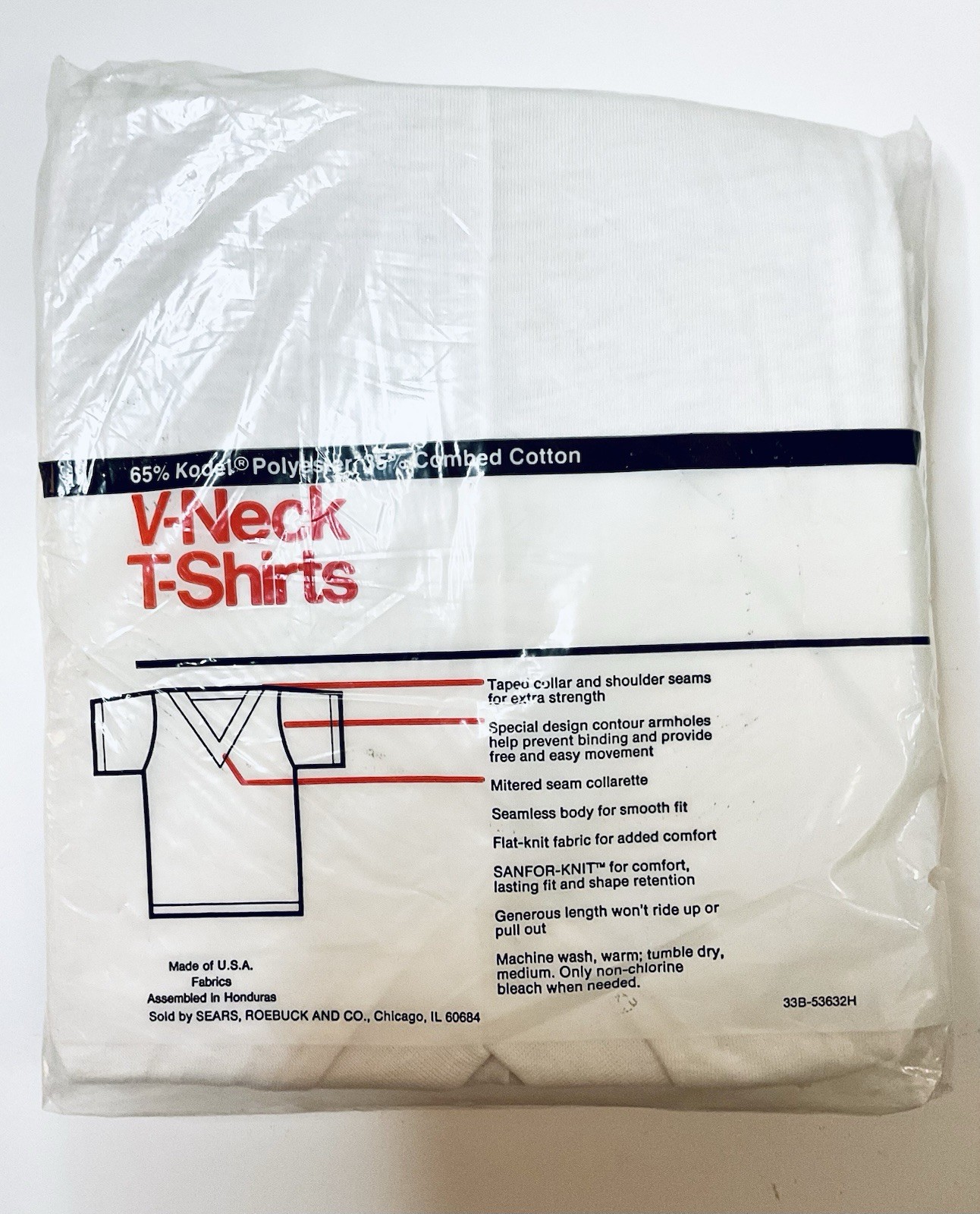 VINTAGE SEARS V-NECK T-SHIRTS WITH SANFOR-KNIT SIZE SMALL 34-36 WHITE 3-PACK NOS