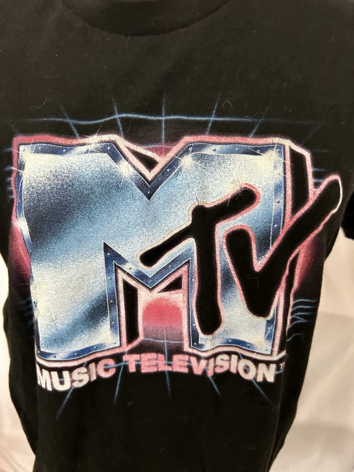 MTV Music Television Graphic Logo Black Men’s T-Shirt M Crew Neck Cotton Retro