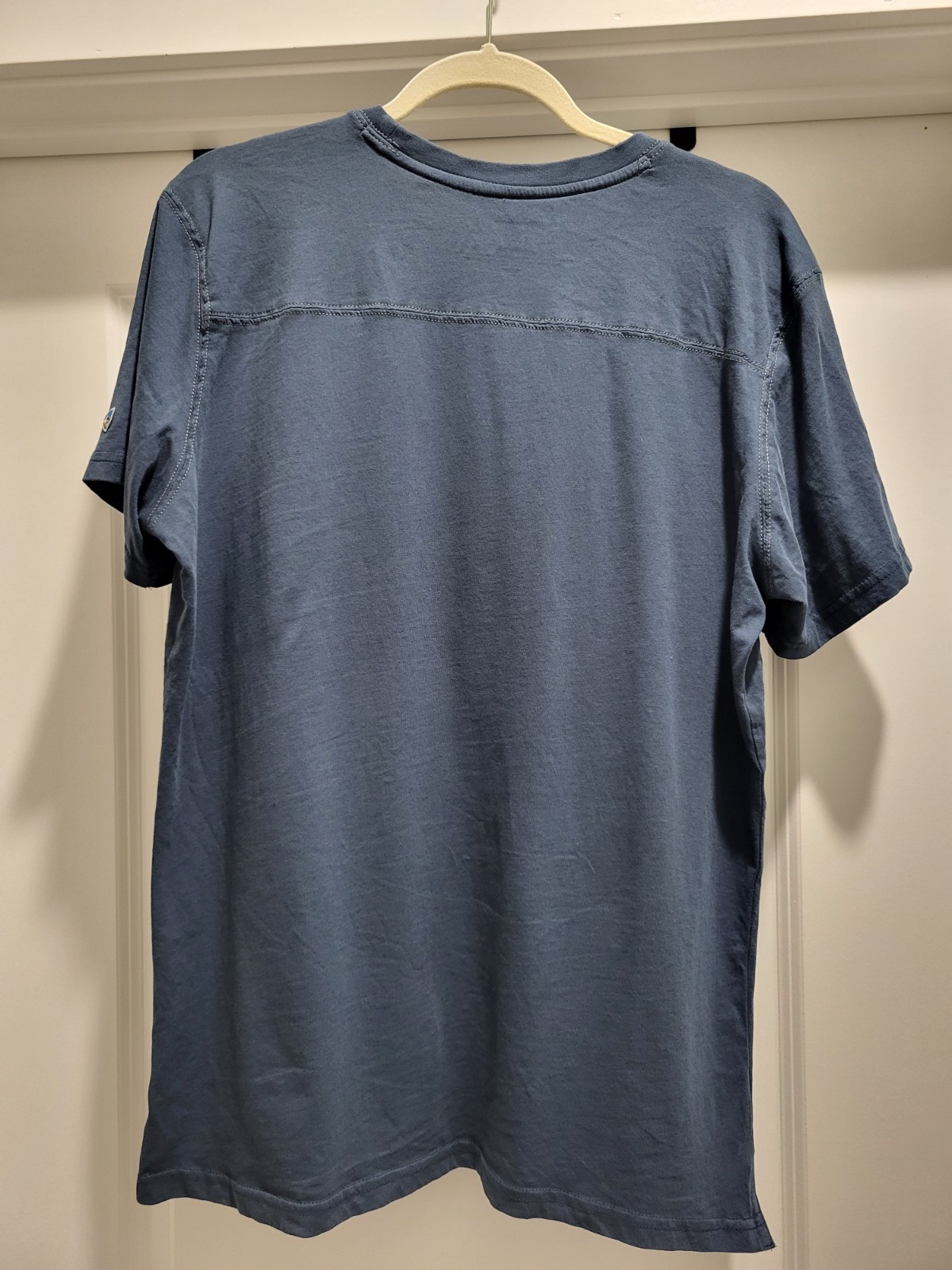 Kuhl T-Shirt Mens Large Blue Wildfibre Organic Cotton Logo Short Sleeve Crewneck