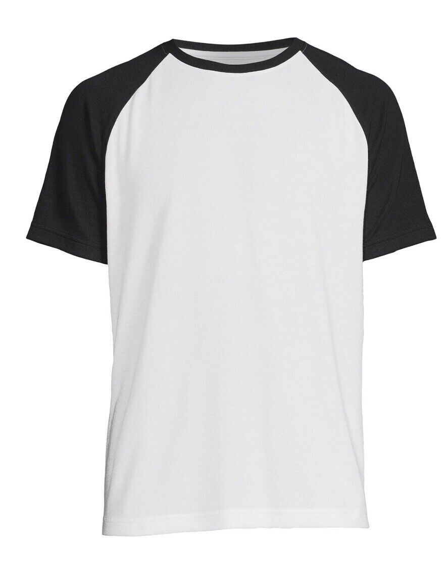 NWT George Mens M White/Black Raglan Short Sleeve T- Shirt Soft Moisture Wicking