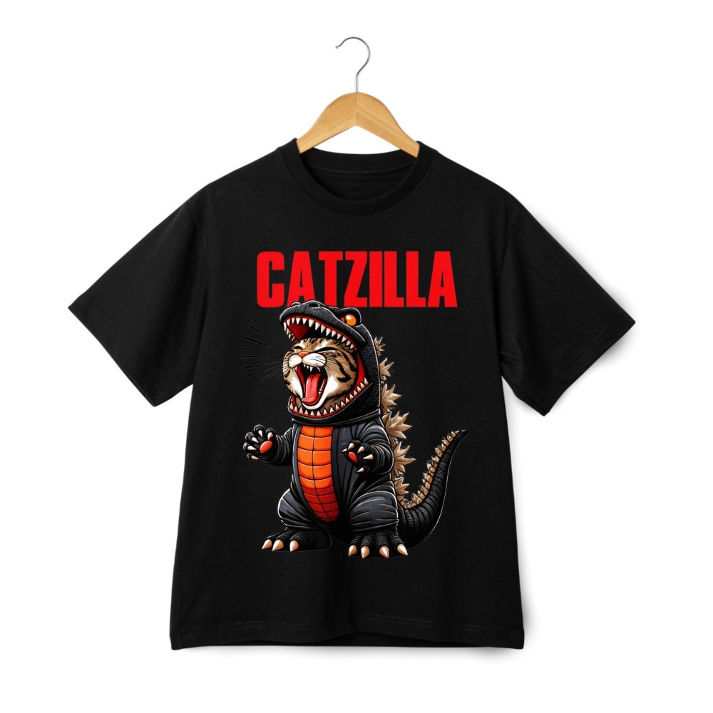 Catzilla Shirt Funny Cat Monster Parody Graphic T-Shirt Cat Lover Streetwear Tee
