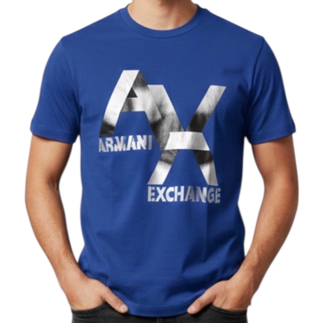 ARMANI EXCHANGE Blue Silver AX LOGO Short Sleeve Slim Fit Designer T-shirt NWT