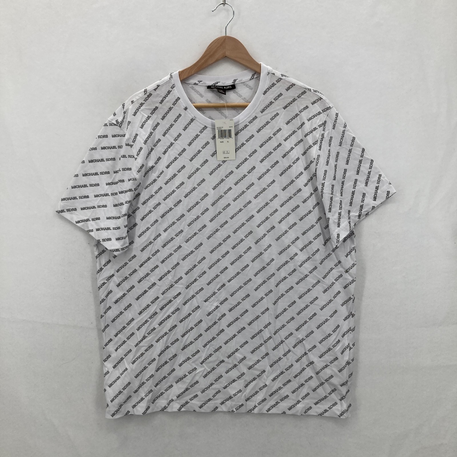 Michael Kors Shirt Mens XL White Allover Logo Tee T-Shirt Cotton Crewneck Print